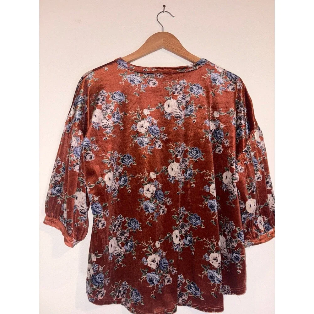 Yellow Chair Velvety Orange Floral Shirt - Size Large